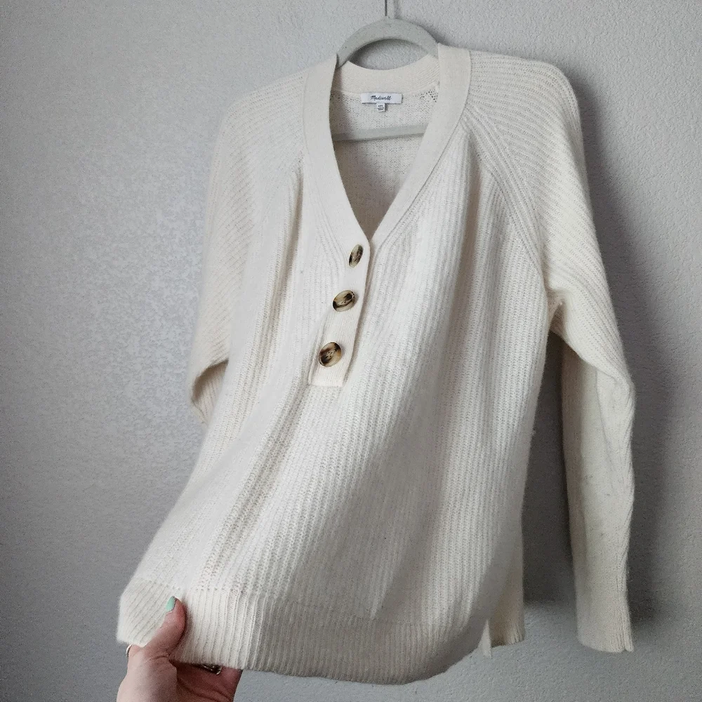 MADEWELL‎ Lyle Rib Henley Sweater merino wool knit in cream size XXL